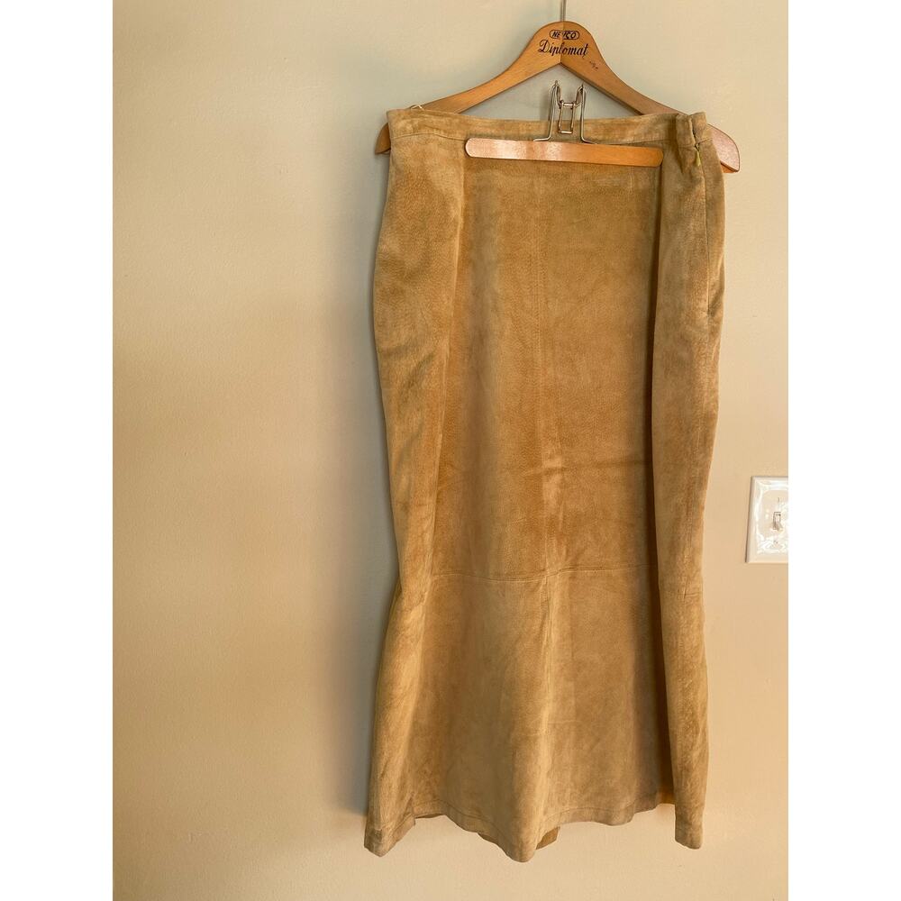 Vintage 90s Stan Herman Long Tan/ Brown Leather Skirt Lined Slit 16 Western